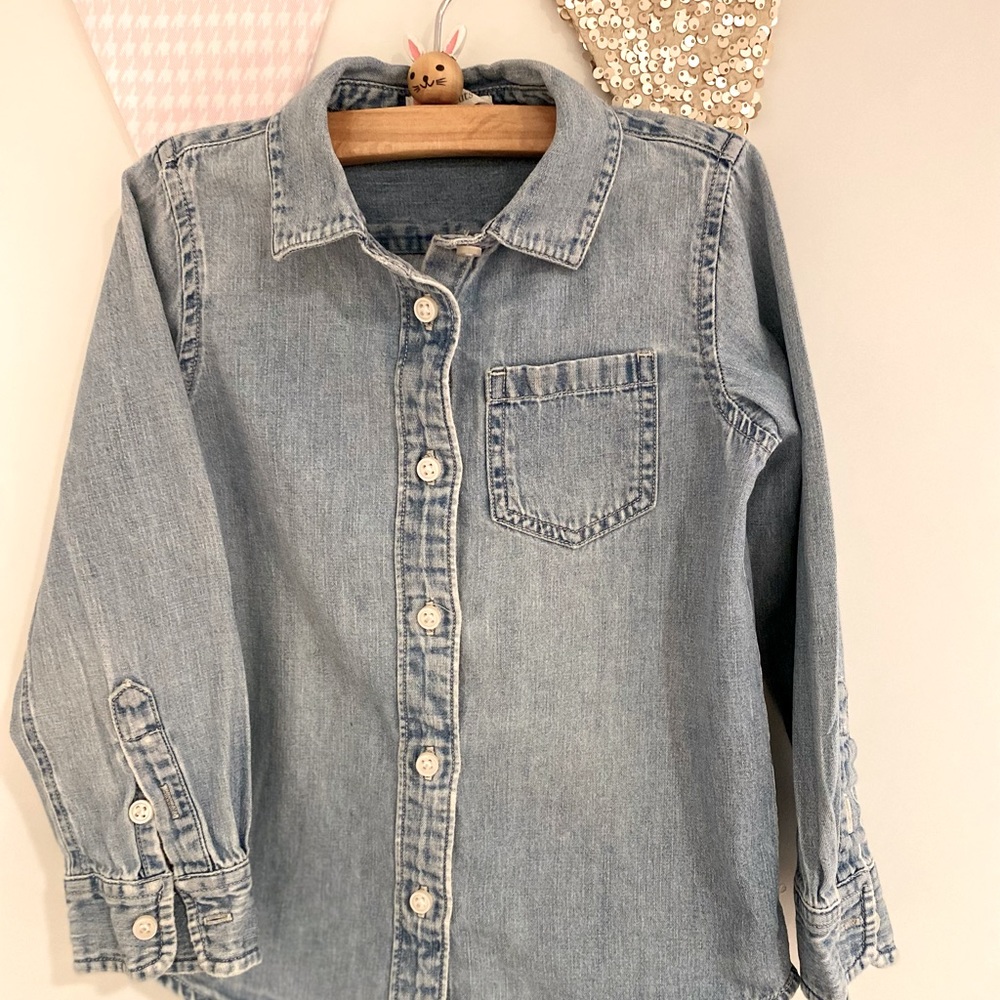 Crewcuts - girls’ 365 denim chambray shirt in tomboy wash - size 4T